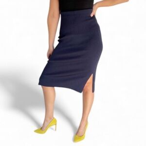 MM Lafleur Navy Pencil Skirt with Side Slit